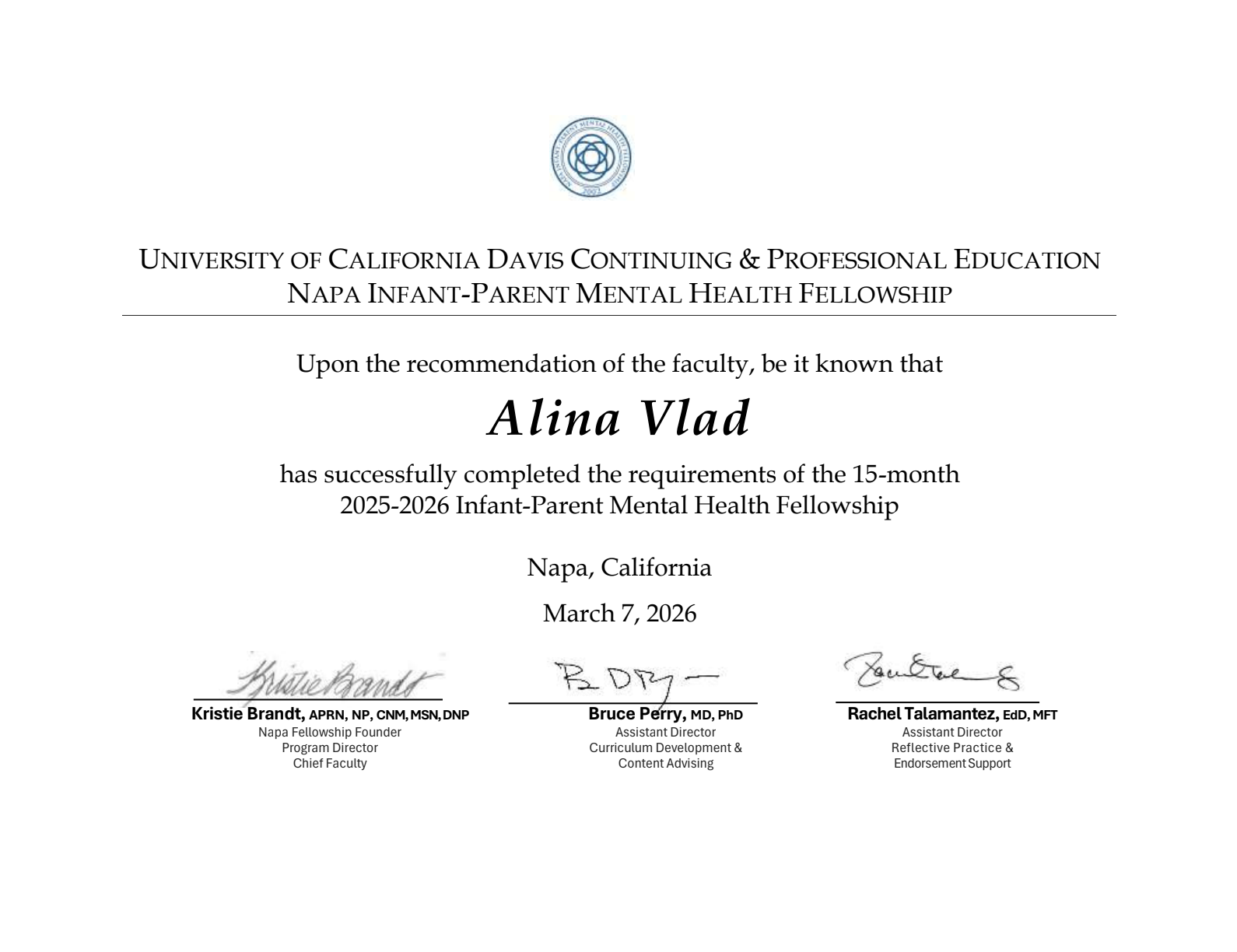 Certificare Napa Fellowship