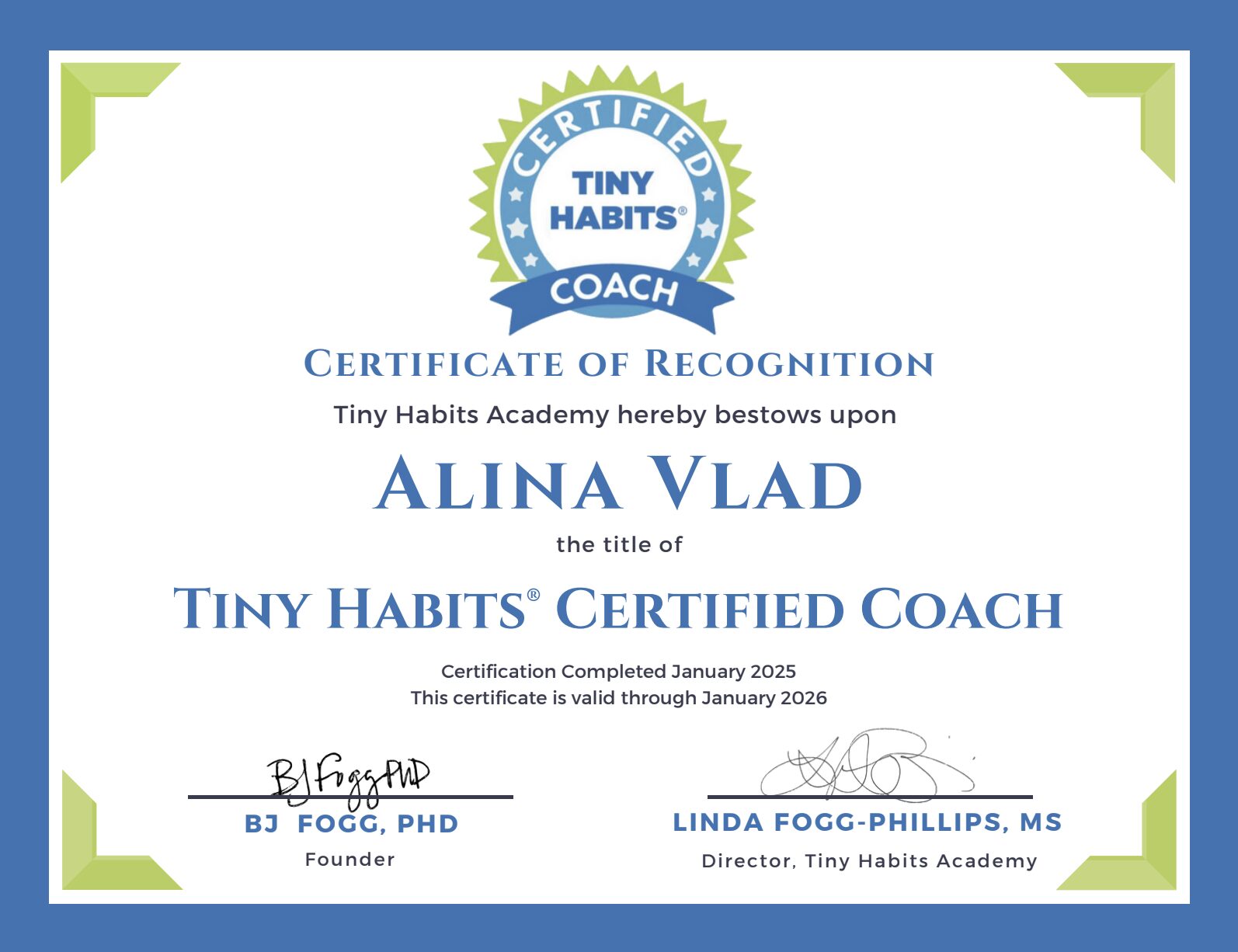 Certificare Tiny Habits